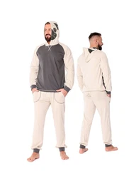 Ladeheid Herren Schlafanzug Tierkostüm mit Kapuze LA40-239 Beige/Hellgrau/Weiß/Grau/Khaki/Dunkelblau