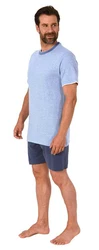 Normann Pyjama Herren kurzarm Schlafanzug Shorty Grau/Blau/Hellblau