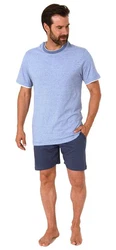 Normann Pyjama Herren kurzarm Schlafanzug Shorty Grau/Blau/Hellblau