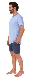 Normann Pyjama Herren kurzarm Schlafanzug Shorty Grau/Blau/Hellblau