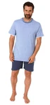 Normann Pyjama Herren kurzarm Schlafanzug Shorty Grau/Blau/Hellblau