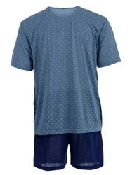 Lucky Schlafanzug Pyjama Set Shorty Knpfe Blau/Grau/Dunkelblau