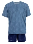 Lucky Schlafanzug Pyjama Set Shorty Knpfe Blau/Grau/Dunkelblau