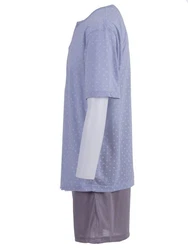 Lucky Schlafanzug Pyjama Set Shorty Knpfe Grau/Blau/Hellblau/Lila