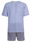 Lucky Schlafanzug Pyjama Set Shorty Knpfe Grau/Blau/Hellblau/Lila