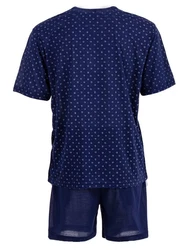 Lucky Schlafanzug Pyjama Set Shorty Knpfe Dunkelblau/Blau