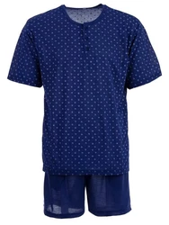 Lucky Schlafanzug Pyjama Set Shorty Knpfe Dunkelblau/Blau