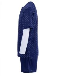 Lucky Schlafanzug Pyjama Set Shorty Knpfe Dunkelblau/Blau