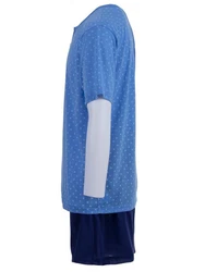 Lucky Schlafanzug Pyjama Set Shorty Knpfe Blau/Hellblau/Dunkelblau/Pastell