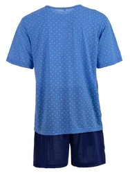 Lucky Schlafanzug Pyjama Set Shorty Knpfe Blau/Hellblau/Dunkelblau/Pastell