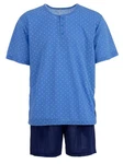 Lucky Schlafanzug Pyjama Set Shorty Knpfe Blau/Hellblau/Dunkelblau/Pastell