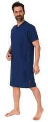 Normann Pyjama Herren Kurzarm Nachthemd Dunkelblau/Blau/Lila