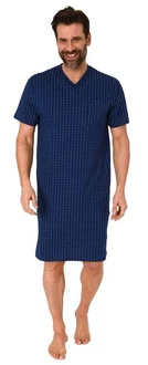 Normann Pyjama Herren Kurzarm Nachthemd Dunkelblau/Blau/Lila