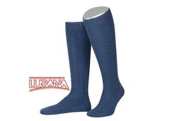 Lusana Trachtensocken Trachtenkniestrümpfe L340 Hellblau/Dunkelblau/Blau