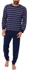 Normann Herren Pyjama in Streifenoptik Dunkelblau/Blau/Lila