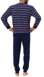 Normann Herren Pyjama in Streifenoptik Dunkelblau/Blau/Lila