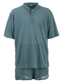 Lucky Schlafanzug Pyjama Set Shorty Grau/Türkis/Hellblau/Grün/Blau