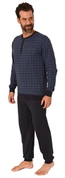 Normann Pyjama Herren Schlafanzug langarm Dunkelblau/Lila/Blau/Grau