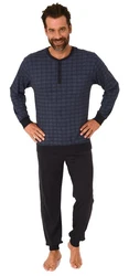 Normann Pyjama Herren Schlafanzug langarm Dunkelblau/Lila/Blau/Grau