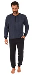 Normann Pyjama Herren Schlafanzug langarm Dunkelblau/Lila/Blau/Grau