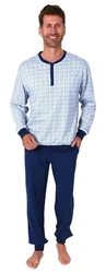 Normann Pyjama Herren Schlafanzug langarm Blau/Hellblau/Dunkelblau