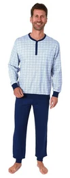 Pyjama Herren Schlafanzug langarm mit Bndchen und Knopfleiste am Hals