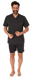 Normann Pyjama Herren Schlafanzug Kurzarm Shorty Schwarz/Dunkelgrau