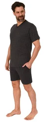 Normann Pyjama Herren Schlafanzug Kurzarm Shorty Schwarz/Dunkelgrau