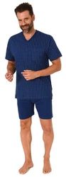 Normann Pyjama Herren Schlafanzug Kurzarm Shorty Dunkelblau/Blau