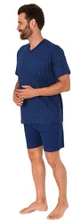 Normann Pyjama Herren Schlafanzug Kurzarm Shorty Dunkelblau/Blau
