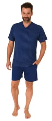 Normann Pyjama Herren Schlafanzug Kurzarm Shorty Dunkelblau/Blau