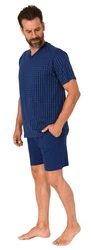Normann Pyjama Herren Schlafanzug Kurzarm Shorty Dunkelblau/Blau