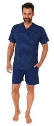 Normann Pyjama Herren Schlafanzug Kurzarm Shorty Dunkelblau/Blau