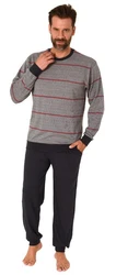 Normann Pyjama Herren Langarm Schlafanzug Grau/Rot/Dunkelrot