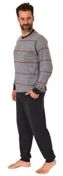 Normann Pyjama Herren Langarm Schlafanzug Grau/Rot/Dunkelrot