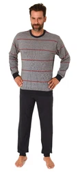 Normann Pyjama Herren Langarm Schlafanzug Grau/Rot/Dunkelrot
