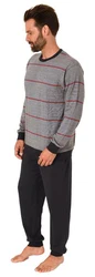 Normann Pyjama Herren Langarm Schlafanzug Grau/Rot/Dunkelrot