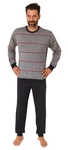 Normann Pyjama Herren Langarm Schlafanzug Grau/Rot/Dunkelrot