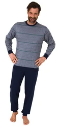 Normann Pyjama Herren Langarm Schlafanzug Grau/Dunkelblau/Blau