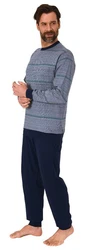 Normann Pyjama Herren Langarm Schlafanzug Grau/Dunkelblau/Blau