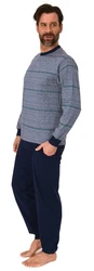 Normann Pyjama Herren Langarm Schlafanzug Grau/Dunkelblau/Blau