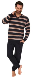 Normann Pyjama Herren langarm Schlafanzug Dunkelblau/Beige/Rot/Grau