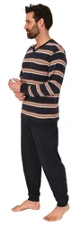 Normann Pyjama Herren langarm Schlafanzug Dunkelblau/Beige/Rot/Grau
