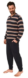 Normann Pyjama Herren langarm Schlafanzug Dunkelblau/Beige/Rot/Grau