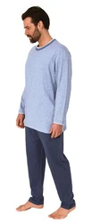 Normann Pyjama Herren langarm Schlafanzug Grau/Blau