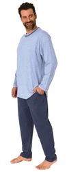 Normann Pyjama Herren langarm Schlafanzug Grau/Blau