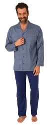 Normann Pyjama Herren Langarm Schlafanzug Grau/Dunkelblau/Hellblau/Blau