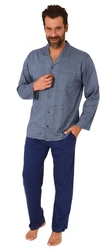 Normann Pyjama Herren Langarm Schlafanzug Grau/Dunkelblau/Hellblau/Blau