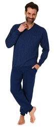 Normann Pyjama Herren langarm  Blau/Dunkelblau