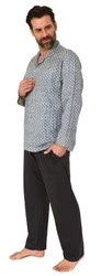 Normann Pyjama Herren Langarm Schlafanzug zum Durchknöpfen Grau